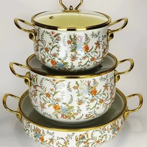 Ensemble de casseroles en émail floral avec couvercles en verre, poignées rondes en alliage de zinc durable, lavage à la main uniquement - Product Image 5