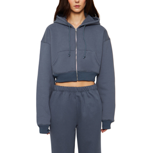 Conjunto de Dos Piezas de Sudadera con Capucha para Mujer, Manga Larga, Color Azul Sólido, Informal, Tejido de Punto, Corte Holgado, para Todas las Temporadas - Product Image 1