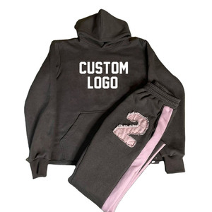 Conjunto de Sudadera con Capucha y Pantalones Deportivos con Logotipo Personalizado, Franja Negra y Rosa, Número 2 Aplicado, Pantalones Largos, Unisex, Ropa Casual de Otoño - Product Image 1