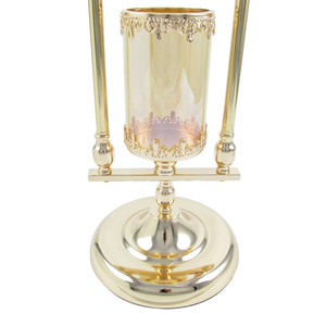 Support de centre de table de mariage de luxe doré, bol à fleurs en métal avec bougeoir en verre, élégant candélabre haut pour événement - Product Image 2