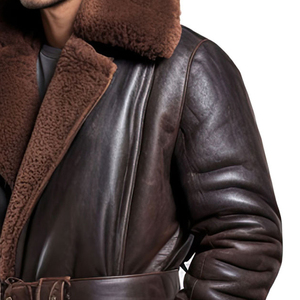 Elegante Abrigo de Cuero y Piel al por Mayor con Logotipo Personalizado, Proveedor de Ropa de Invierno, Abrigo de Cuero y Piel de Lujo para Hombre de Alta Calidad - Product Image 3