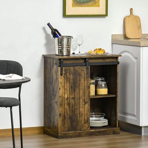 "Mango Wood Accent <b>Sideboard</b> Cabinet with Sliding Door & 6 Bottle Wine Storage for Villa" - Product Image 2