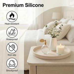 Plateau de salle de bain décoratif rond en silicone beige de 9 pouces, plateau de comptoir pour salle de bain, porte-parfum, commode - Product Image 3