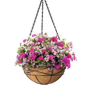 Jardinière suspendue en métal rustique avec insert en fibre de coco pour fleurs, plantes vertes, décoration de jardin - Product Image 3
