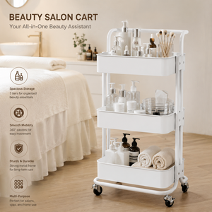 Carrito de almacenamiento rodante blanco de 3 niveles con ruedas para baño, oficina, cocina, sala de estar, diseño minimalista, fácil limpieza - Product Image 3