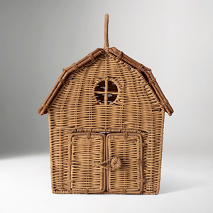Distinctive House <b>Toy</b> Rattan <b>Storage</b> <b>Basket</b> With Roof Lid Timeless House Shape Nursery Organizer <b>Basket</b> - Product Image 2