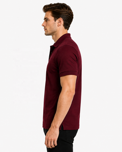 <b>Burgundy</b> <b>Men's</b> Solid <b>Shirt</b> Half Sleeve Collared Front Logo 100% Cotton Knitted Fabric Quick Dry Lightweight Casual Business Wear - Product Image 3