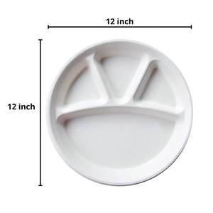 Assiette jetable en canne à sucre écologique de 10 pouces, 4 compartiments, vaisselle compostable pour les fêtes, les repas et la restauration - Product Image 2