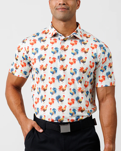 Camisa de Manga Corta para Hombre con Estampado de Gallo, Tejido de Punto Casual, Antiarrugas, Spandex/Poliéster, Corte Regular - Product Image 1