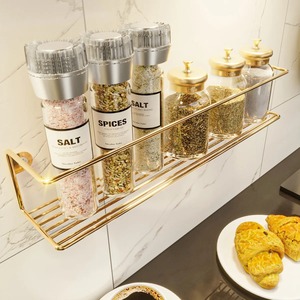 Gold Wall Mounted <b>Storage</b> <b>Rack</b> For <b>Kitchen</b> Bathroom Vanity Decor Plant Display And Home Organization Solutions From India - Product Image 5