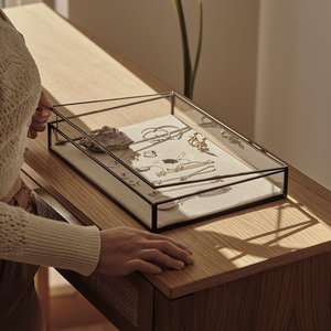 Contemporary Gold Metal <b>Glass</b> <b>Trinket</b> <b>Box</b> Premium Jewelry Storage Organizer Clear Display Container Hinged Lid for Vanity Decor - Product Image 5