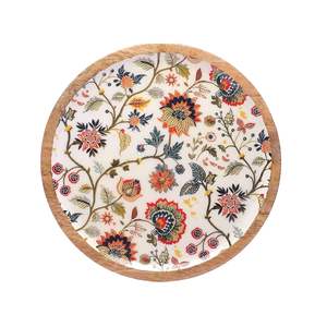 Plateau rond en bois de manguier émaillé de qualité supérieure, idéal pour offrir en cadeau, pour la maison, la cuisine et les petits-déjeuners - Product Image 1