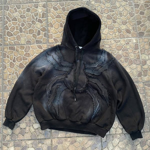 Sweat-shirt à capuche oversize pour homme 100% coton écologique noir uni streetwear tissé hiver avec logo frontal - Product Image 6