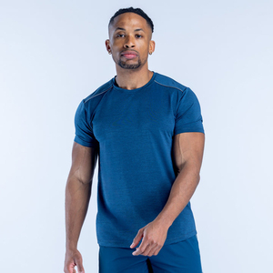 Nouvel Arrivage en Gros – T-shirt de Course Homme Bleu Tempête – T-shirt de Sport Haute Qualité à Manches Courtes Léger avec Piping Réfléchissant - Product Image 3
