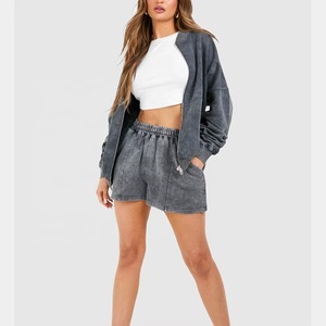 High Quality Women Acid washed Sweatpants and <b>Crop</b> <b>Top</b> Hoodie <b>Set</b> 2 Piece Short <b>Set</b> Streetwear for Winter 2 piece <b>set</b> Women - Product Image 6