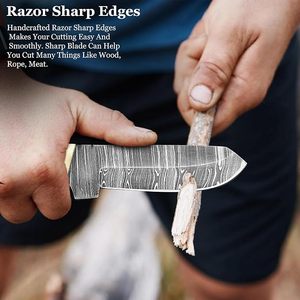 Cuchillo Bull Cutter de 8 Pulgadas, Hoja de Acero de Damasco con Punta Caída, Mango de Madera, Cuchillo para Camping, Caza, Pesca y Supervivencia al Aire Libre - Product Image 2