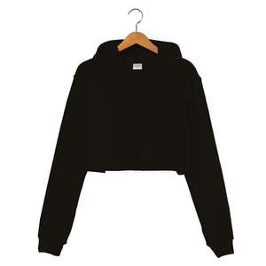 เสื้อฮู้ดครอปผู้หญิงแขนยาวสีทึบผ้าฝ้ายถักลำลองสวมใส่ในฤดูใบไม้ร่วง - Product Image 1