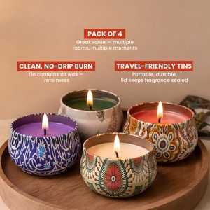 Handmade Soy Wax Aromatherapy <b>Candle</b> <b>Set</b> in Metal Jar Modern Style Round Flameless for Home Wedding Diwali & Holiday - Product Image 1