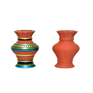 Pot de fleurs décoratif en terre cuite ou en argile peinte avec motif sculpté à la main, trou de drainage, écologique pour une utilisation en jardin - Product Image 2