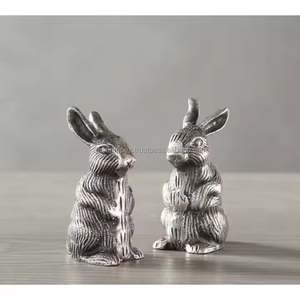 Esculturas de conejo, estatua de conejo plateado, modelos de decoración del hogar, figuras de conejo de aluminio fundido elegantes, suministro de eventos de Decor IMPEX - Product Image 1