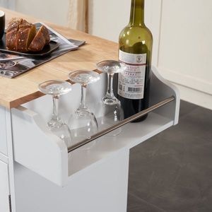 Carrello da Pranzo a Due Ante e Un Cassetto in MDF e Legno di Gomma, Verniciato Bianco, 99.5*40*85.5cm - Isole e Carrelli da Cucina - Product Image 4