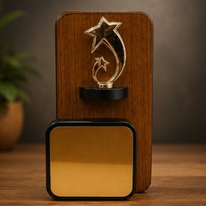 Trophée sportif plaqué or avec motif étoile et panneau gravé au laser pour récompenses et reconnaissance - Product Image 5