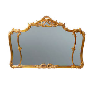 Miroir mural en teck de style européen classique traditionnel avec cadre artisanal de forme irrégulière, décoration du Nouvel An chinois - Product Image 1