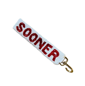 Porte-clés de Noël personnalisé avec logo, perles décoratives écologiques faites à la main et sangle brodée - Product Image 1