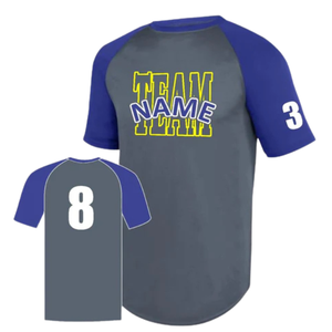 Maillot de baseball personnalisé à manches courtes raglan imprimé diamant pour hommes, uniforme d'équipe en polyester, vente en gros OEM en vrac - Product Image 3