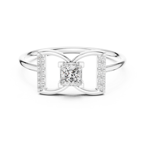 Princess Cut Moissanite <b>Solitaire</b> Statement <b>Ring</b> with Pavé Accents in Sterling <b>Silver</b> - Product Image 3