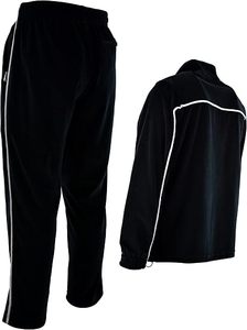 Ensemble de survêtement en velours noir pour hommes et femmes, veste à col montant avec fermeture éclair, pantalon à cordon de serrage avec passepoil blanc - Product Image 3