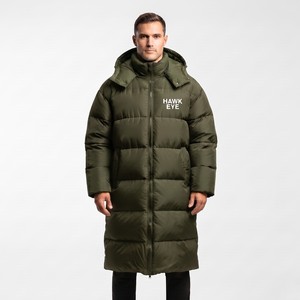 Veste d'hiver longue pour homme, à capuche, couleur olive, épaisse, matelassée, fermeture éclair intégrale, coupe-vent, style décontracté, rembourrage en polyester - Product Image 1