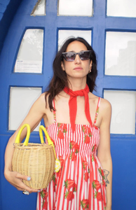 Robe longue de plage bohème à épaules dénudées en coton 100% à carreaux rouges et blancs avec franges pour femmes - Product Image 2