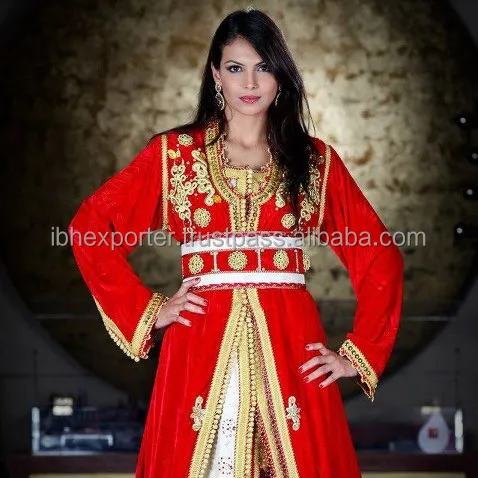Kaftan de dos piezas de boda rojo de aspecto ejecutivo con encaje dorado y trabajo de bordado más vendido en Dubai