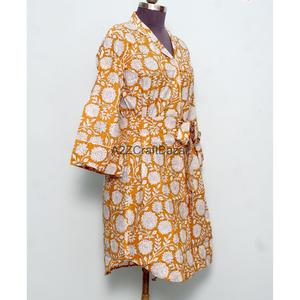 Kimono Formal con Estampado Floral, 100% Algodón Puro, Estilo Camisa Larga Hasta la Pantorrilla, Lavable, para Mujer, Abertura Frontal, Cuello en V, Manga 3/4 - Product Image 5