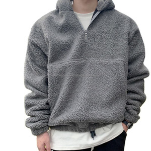 Custom 3D Embroidery Sherpa Quarter Zip Hoodie for Men Heavyweight Oversized Winter Fleece Pullover - Product Image 1