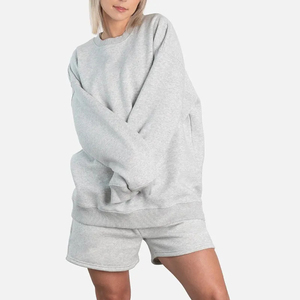 Conjunto de 2 piezas de ropa de casa unisex de invierno: Sudadera con cuello redondo y pantalones cortos, jersey oversize gris jaspeado, sudadera con capucha Cleanfit de algodón con cremallera - Product Image 3