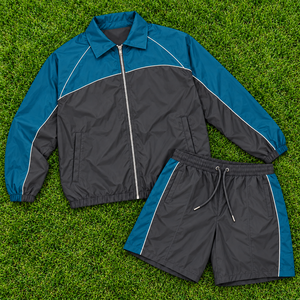Conjunto Deportivo Personalizable Unisex Ligero de Nailon, Chaqueta con Cremallera y Bloques de Color, Pantalones Cortos con Cordón, Estilo Casual Urbano - Product Image 1