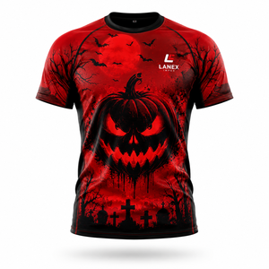 High Quality Halloween T Shirt <b>Men</b> Black Red 3D Pumpkin Haunted Castle Bat Graphic Printed Short Sleeve Casual Streetwear Party - Product Image 1
