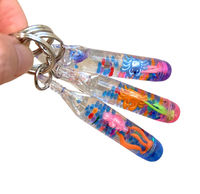 Porte-clés liquide en acrylique avec impression UV, multicolore, avec capuchon coloré, perles flottantes en forme de crabe, durable, de forme rectangulaire, souvenir promotionnel