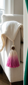 Ornement suspendu décoratif en coton bohème avec pompons, forme ronde, décoration intérieure pour salon, couleur rose ombrée - Product Image 2