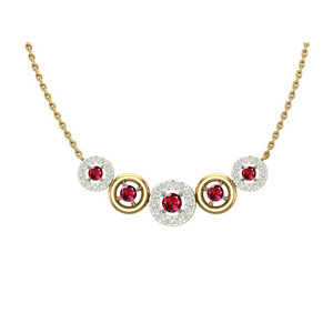 925 Sterling Silver Gold & Rhodium Plated Multi Circle <b>Ruby</b> CZ <b>Necklace</b> with Diamond CZ Halo | Luxury Women's <b>Necklace</b> - Product Image 3