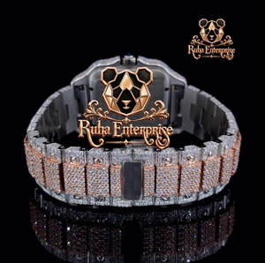Brilliant Moissanite Quartz Wristwatch with Stainless Steel Bracelet and Sparkling Stone <b>Set</b> Case - Product Image 5