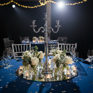 Vente directe d'usine grand candélabre bougeoir en métal fait à la main personnalisé pour la pièce maîtresse de table de noël nickelé - Product Image 5