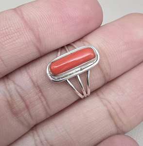 Anillo de coral rojo natural, cabujón ovalado largo, plata de ley 925, perfecto para regalo de mujer. - Product Image 5