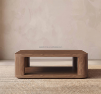 Table basse carrée en bois de luxe Sageliving, pieds épais arrondis, style moderne minimaliste, table de salon