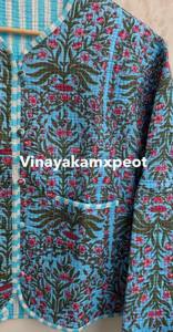 Veste courte matelassée réversible bleue à motifs floraux, faite à la main, 100 % coton respirant et écologique, collection hiver 2026, best-seller - Product Image 2