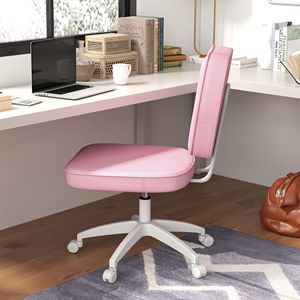 Sedia Direzionale in Pelle PU Rosa, Sedia da Toeletta con Altezza Regolabile, Design Senza Braccioli, Ruote Girevoli, Stile Tradizionale con Supporto Lombare - Product Image 2