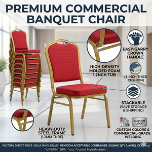Chaises de banquet empilables robustes <span class=keywords><strong>et</strong></span> indestructibles, garantie de 10 ans sur le cadre, revêtement rouge, sièges d'hôtel, prix de gros - Product Image 4