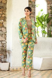 Summer Green <b>Blazer</b> Style Cotton Co-Ord <b>Set</b> Spring and Summer Cotton Multicolor Floral Printed <b>Set</b> Pure Cotton Co-Ord <b>Set</b> - Product Image 2